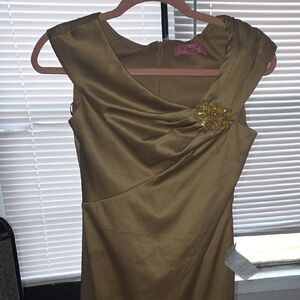 Eliza J Gold One Shoulder Dress with Floral Detail
